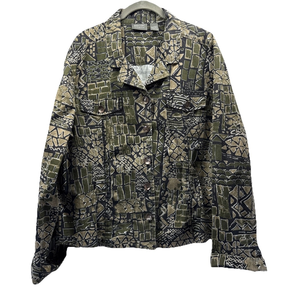 Additions Chicos Women's Jacket Size XL Green Paisley Mixed Prints Long Sleeve